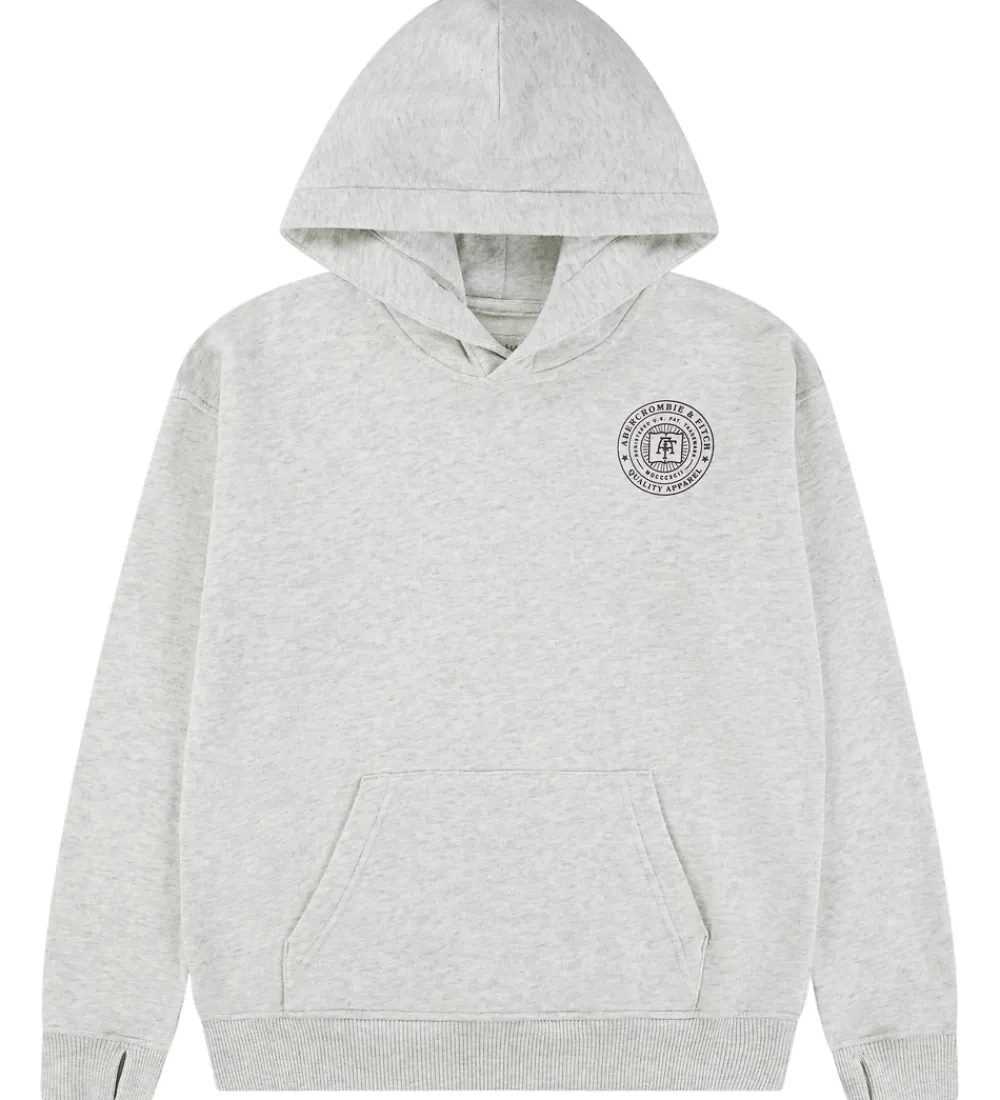 Hættetrøjer-Abercrombie & Fitch Hættetrøje - Lysegråmeleret m. Print