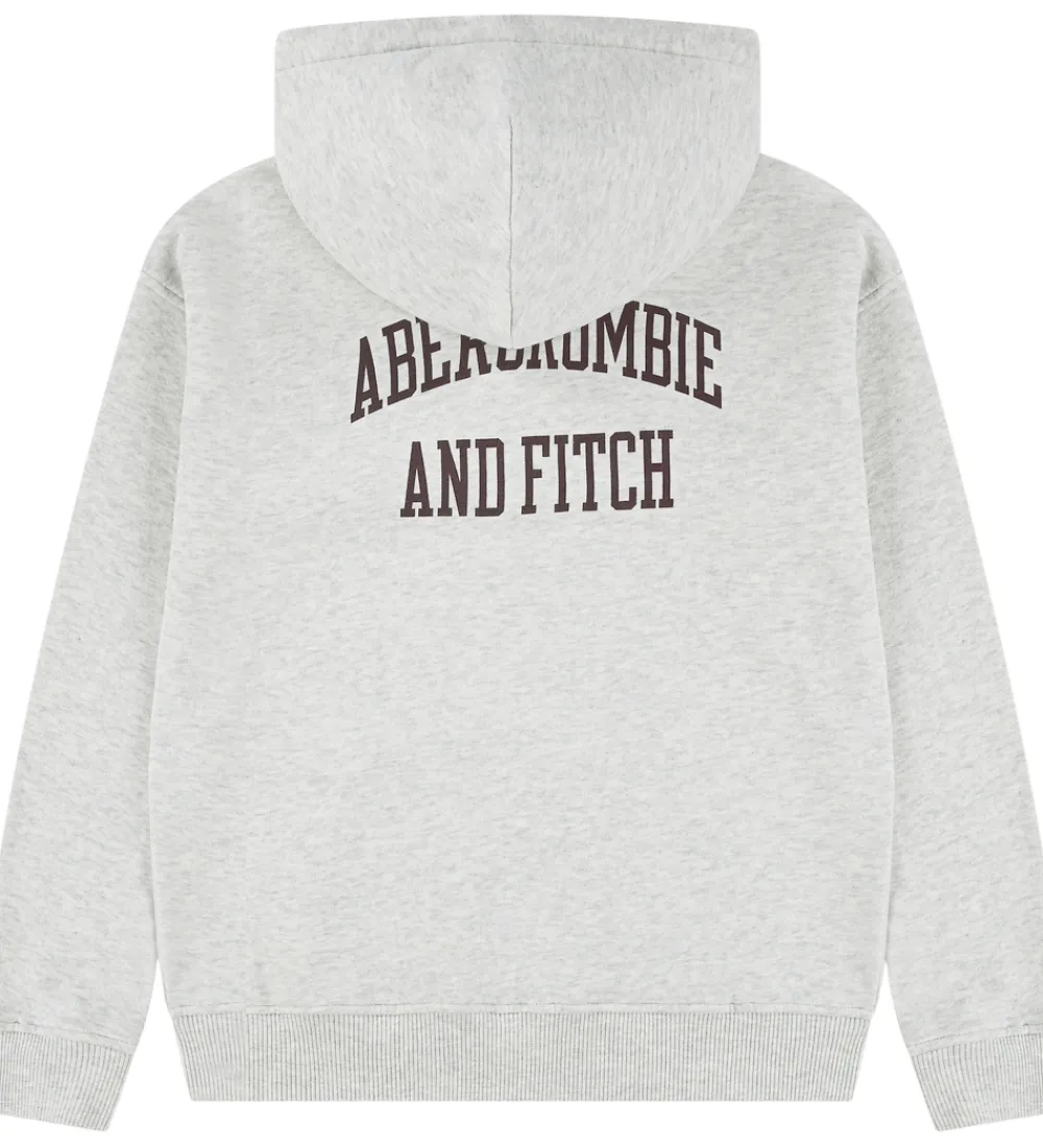 Hættetrøjer-Abercrombie & Fitch Hættetrøje - Lysegråmeleret m. Print