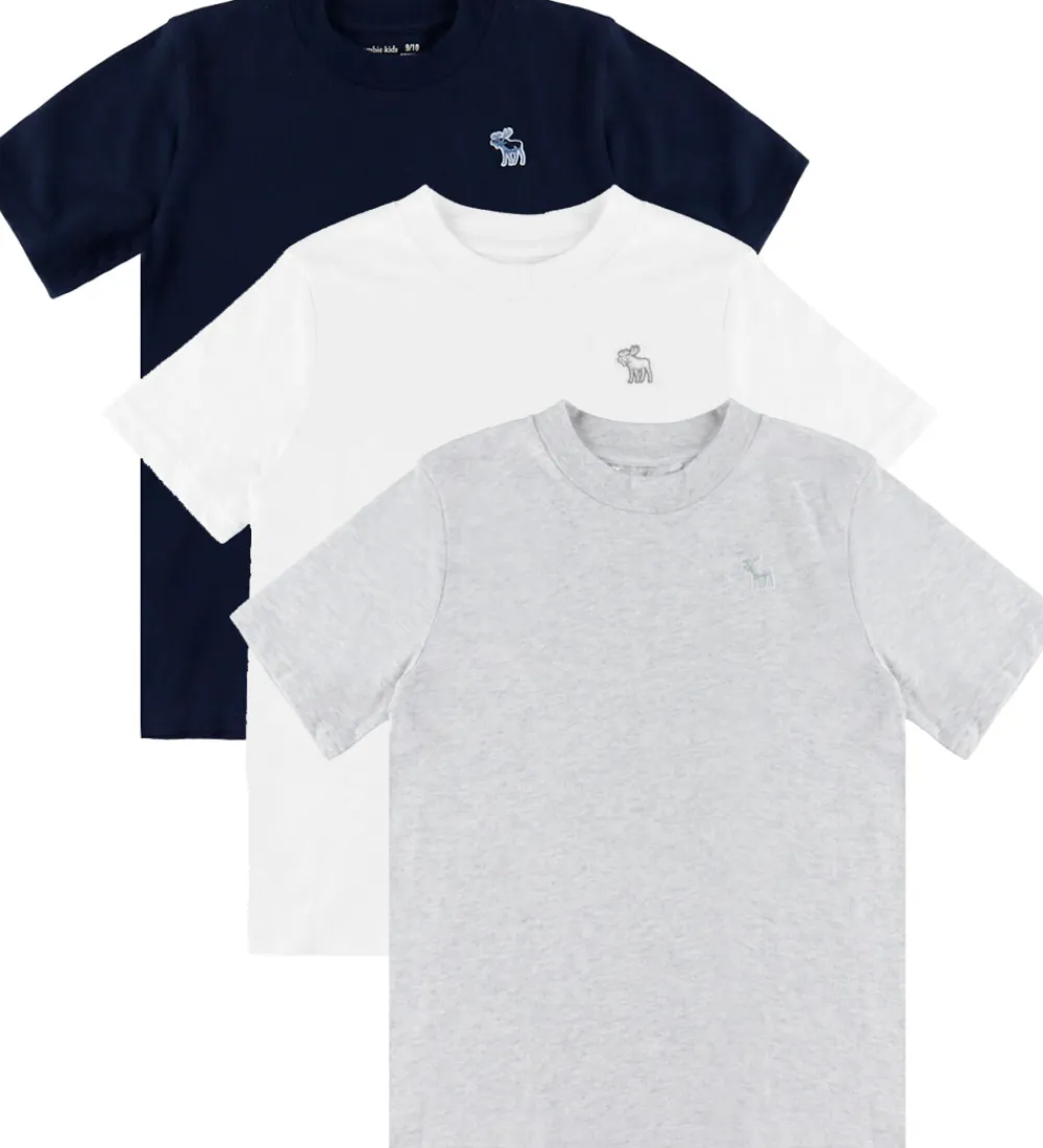 T-Shirts-Abercrombie & Fitch T-shirts - 3-pak - Navy Blazer/Hvid/Gråmeler