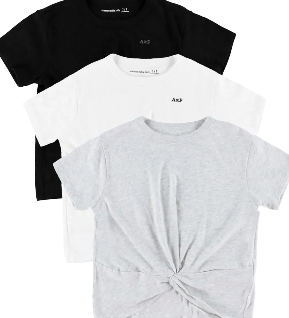 Abercrombie & Fitch T-Shirts*T-shirt - 3-pak - Hviv/Sort/Gråmeleret m. Kn