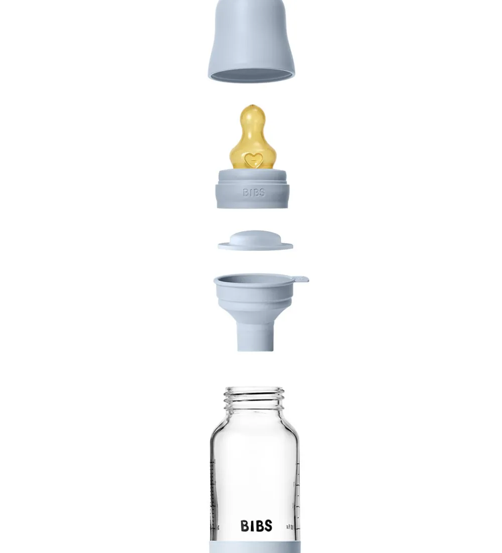 BIBS Sutteflasker|Amning*Sutteflaske - 120 ml - Glas/Naturgummi - Baby Blue