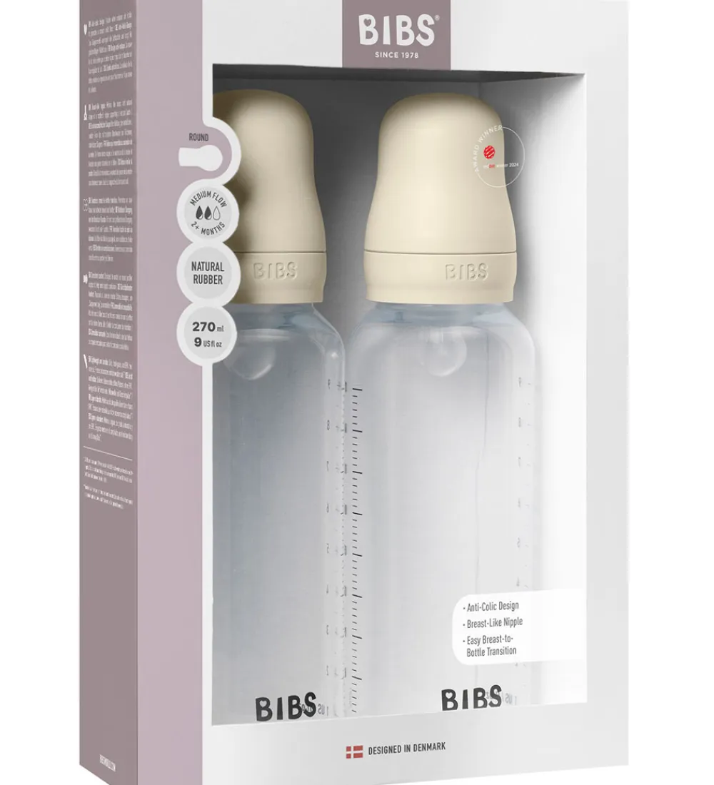 Sutteflasker|Amning-BIBS Sutteflaske - 2-pak - 270 ml - PP/Silikone - Ivory