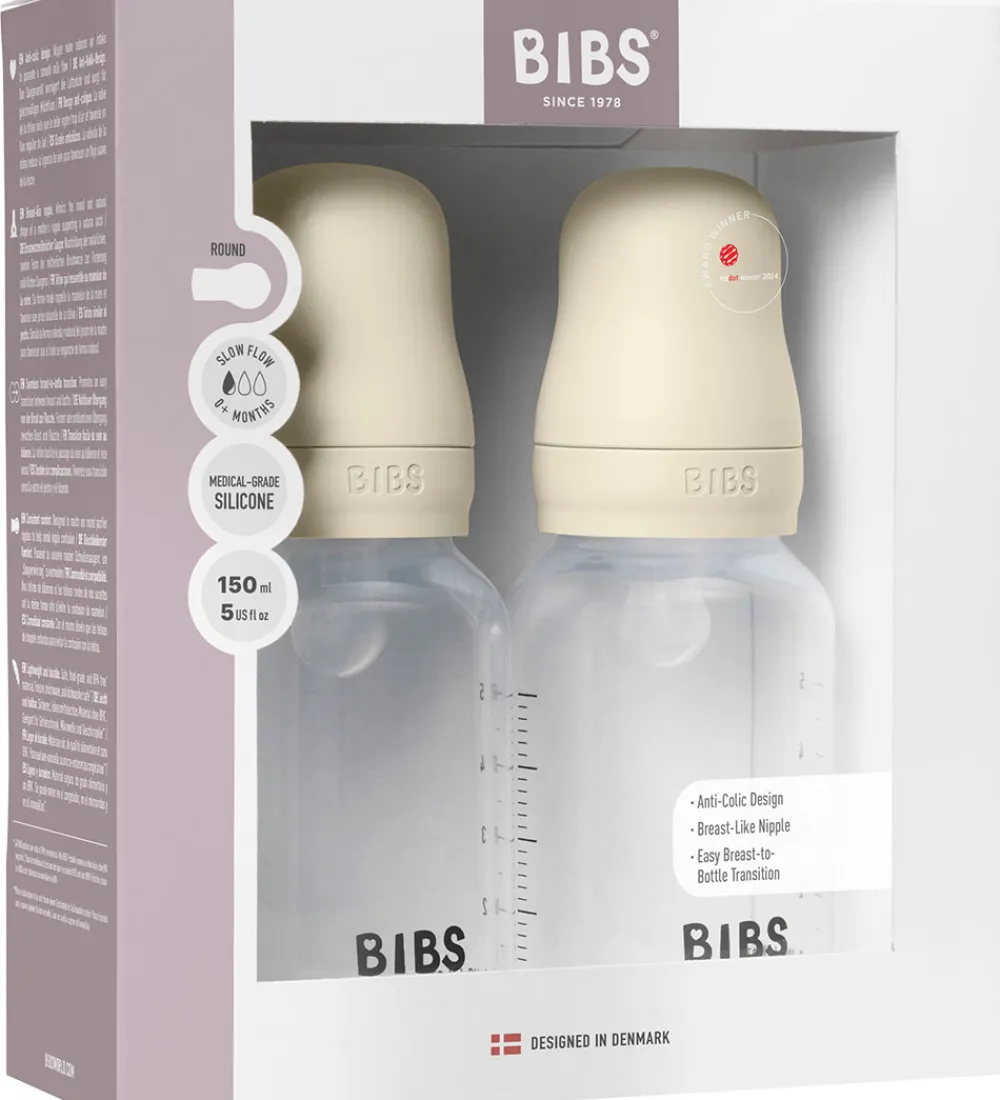 BIBS Sutteflasker|Amning*Sutteflaske - 2-pak - 150 ml - PP/Silikone - Ivory
