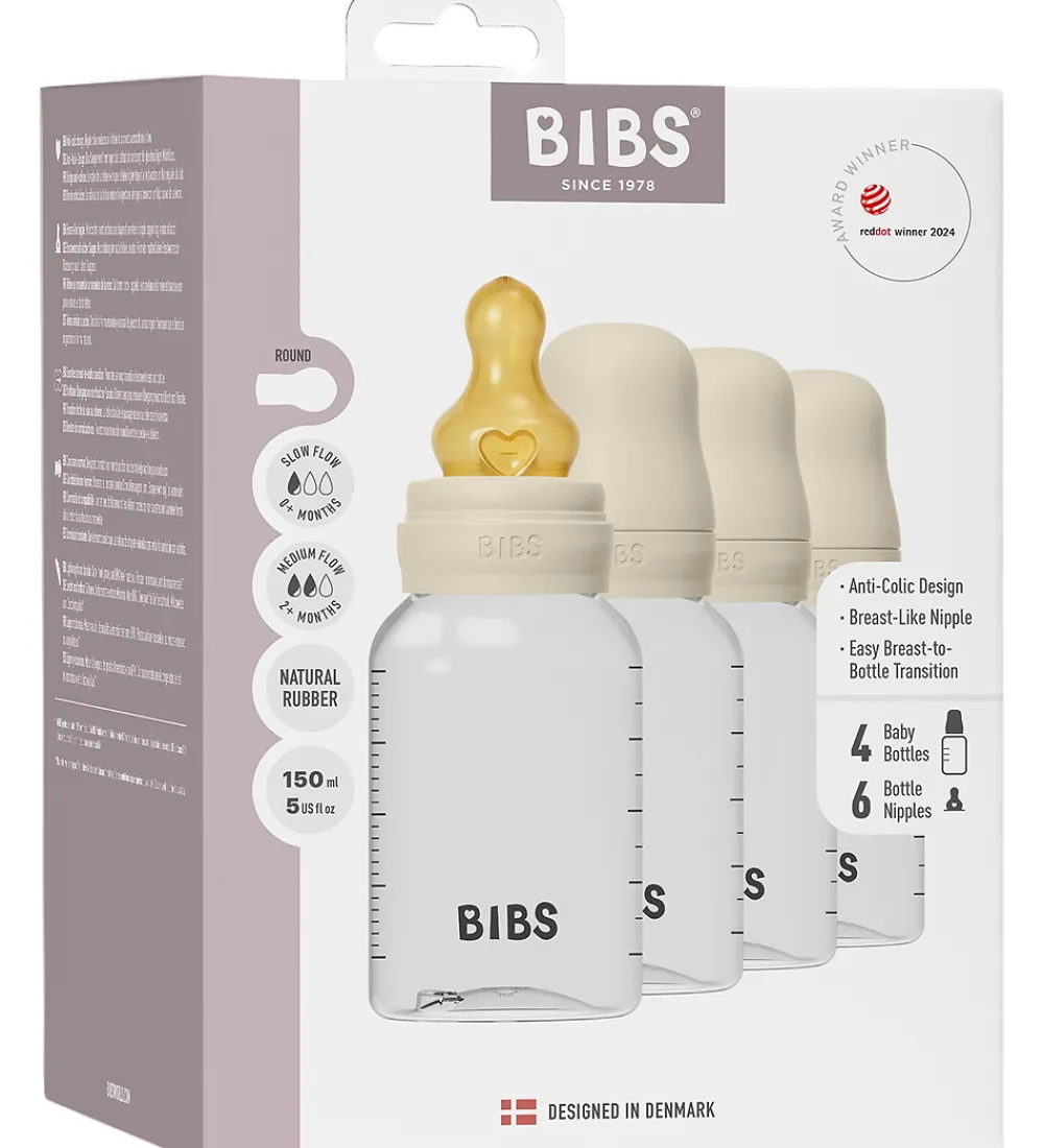 Sutter|Sutteflasker-BIBS Sutteflasker - 4-pak - 150 ml - Naturgummi - Ivory