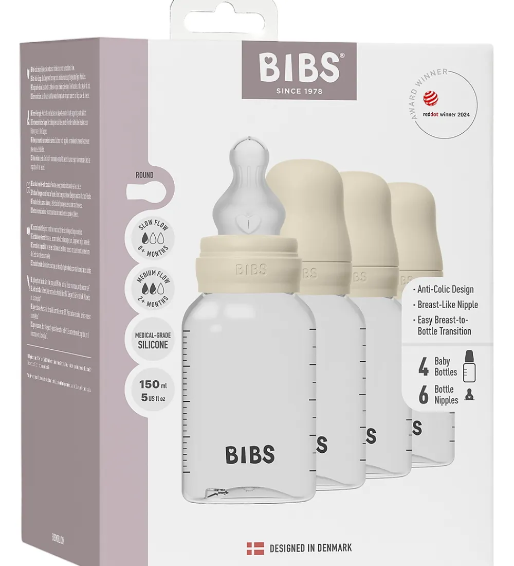Sutter|Sutteflasker-BIBS Sutteflasker - 4-pak - 150 ml - Silikone - Ivory