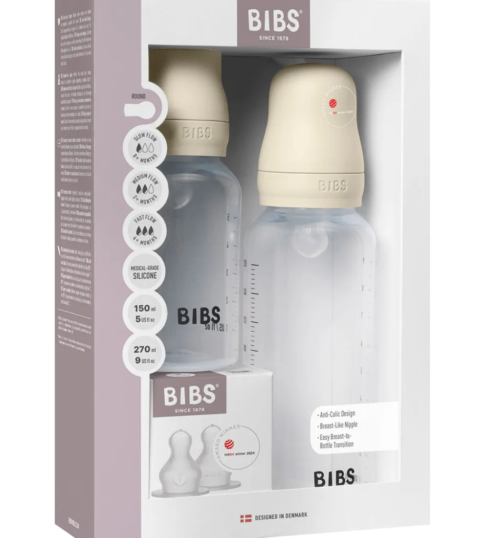 BIBS Sutteflasker|Amning*Sutteflaskesæt - Grow and Flow - Silikone - 150 ml/270 ml