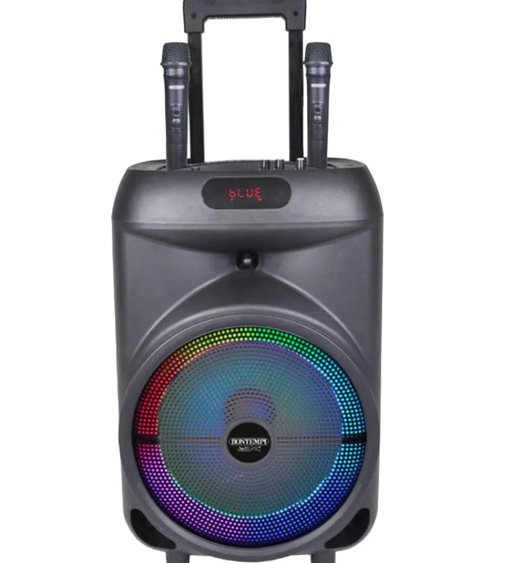 Musikinstrumenter|Højtalere-Bontempi Højtaler m. Mikrofoner/Lys - 87 cm - Trådløs - Trolley