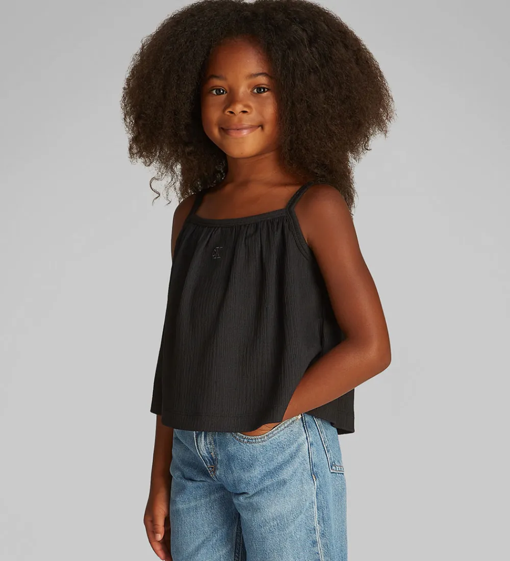 Calvin Klein Toppe*Top - Rib - Crinkle Strap - Ck Black