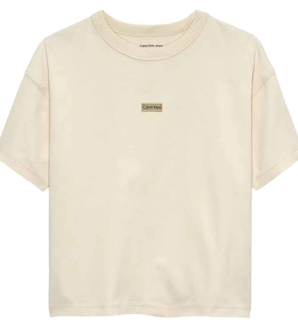 T-Shirts-Calvin Klein T-shirt - Folded Logo Label - White Gray