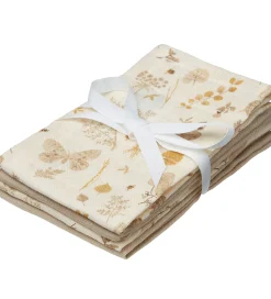 Cam Cam Vaskeklude*Vaskeklude - 4-pak - Latte/Beige m. Blade/Sommerfugle