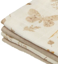 Cam Cam Vaskeklude*Vaskeklude - 4-pak - Latte/Beige m. Blade/Sommerfugle