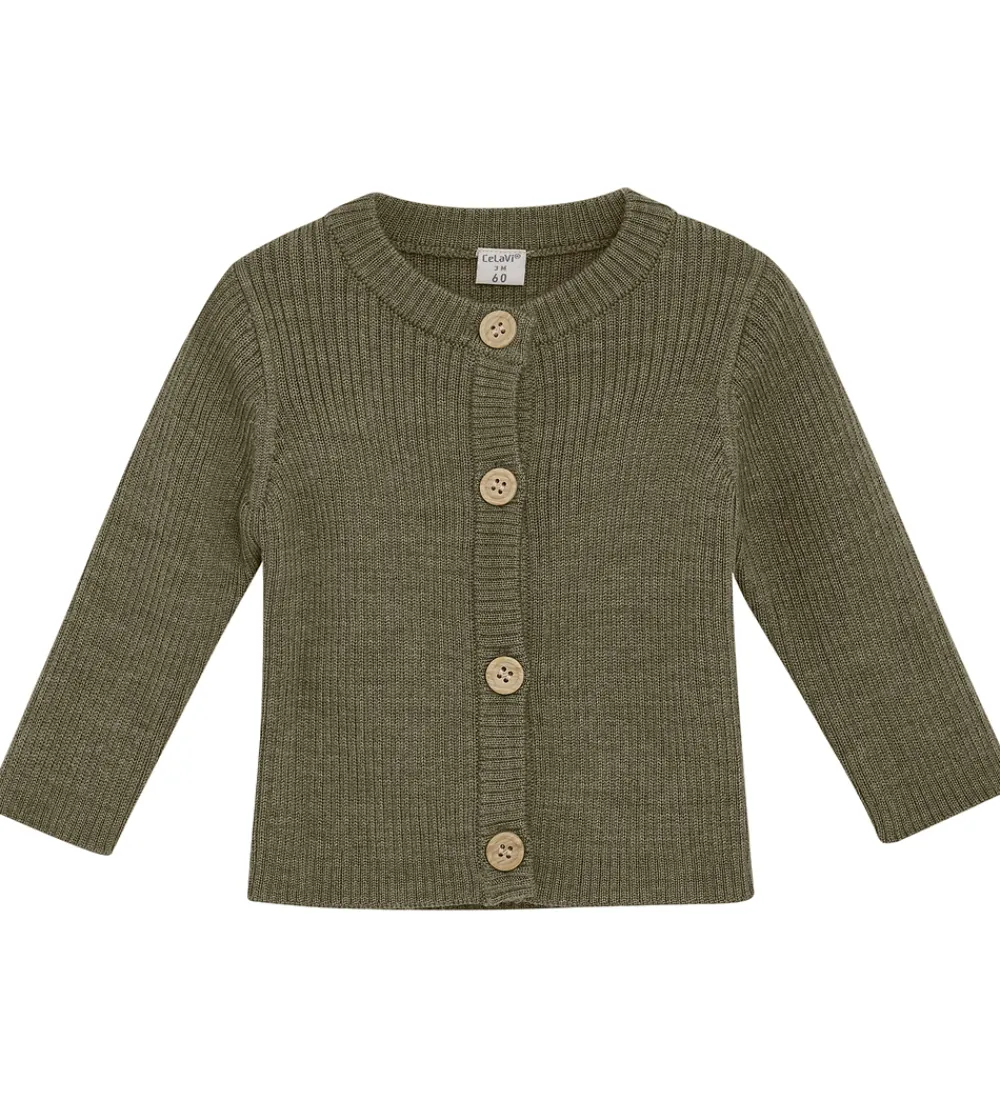 CeLaVi Striktrøjer*Cardigan - Uld - Dusky Green
