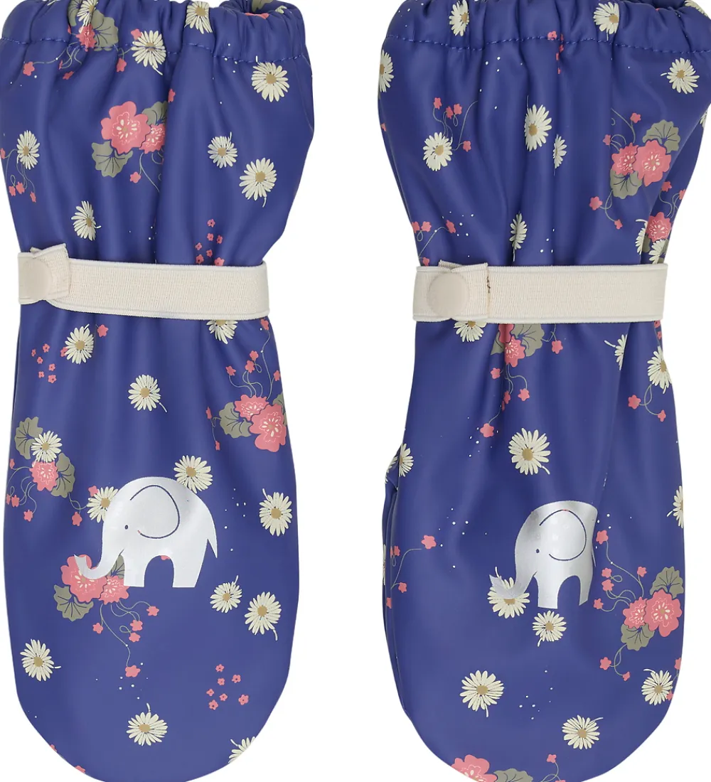 CeLaVi Handsker Og Luffer*Luffer m. Fleece - PU - Skipper Blue m. Blomster