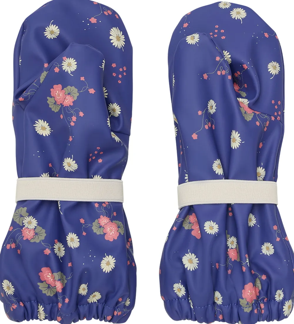CeLaVi Handsker Og Luffer*Luffer m. Fleece - PU - Skipper Blue m. Blomster