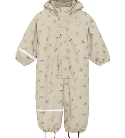 CeLaVi Regntøj*Regndragt m. Fleece - PU - White Pepper m. Print