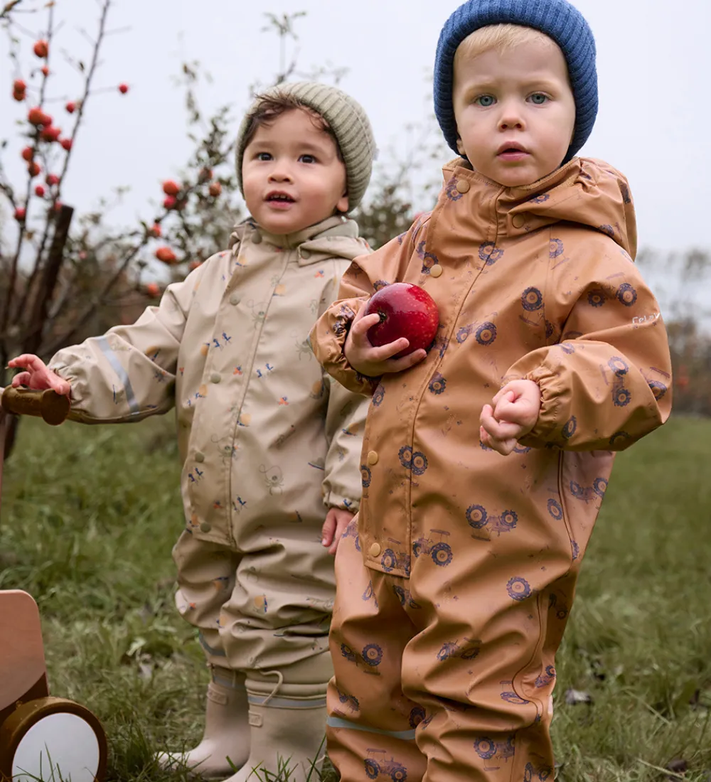 Regntøj-CeLaVi Regndragt m. Fleece - PU - Apple Cinnamon m. Print