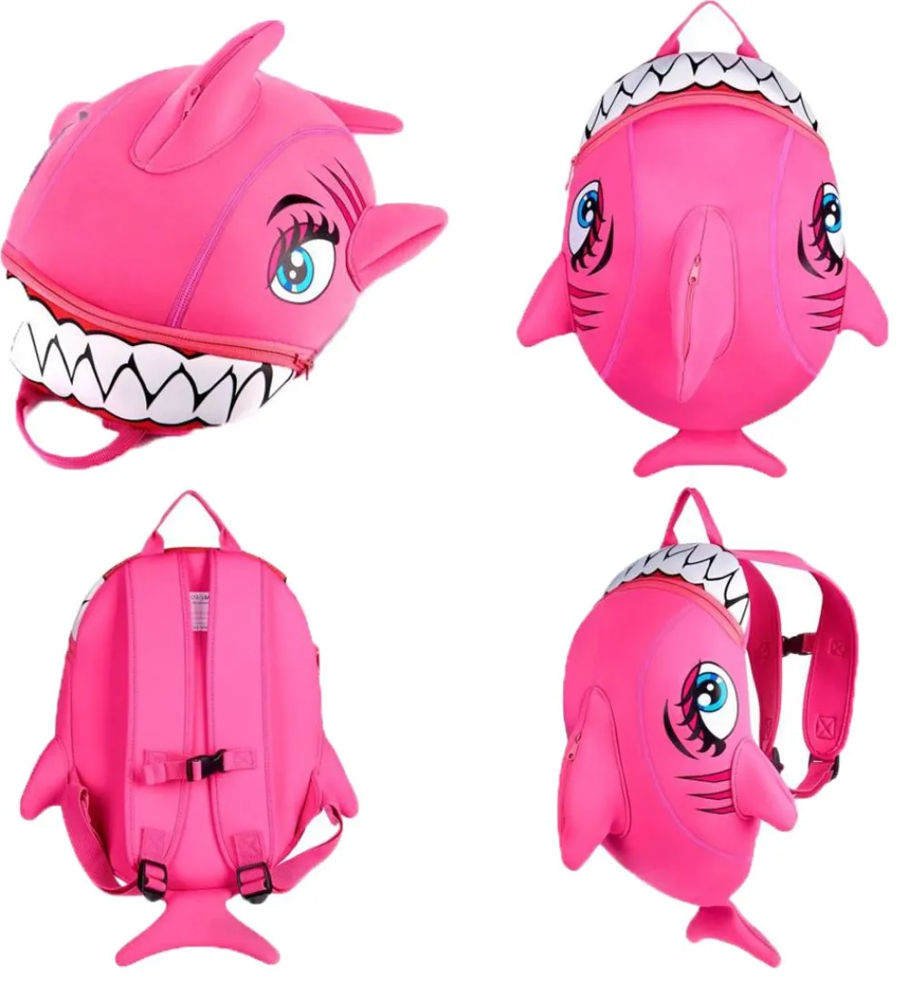 Børnehavetasker-Crazy Safety Børnehavetaske - Shark - Pink