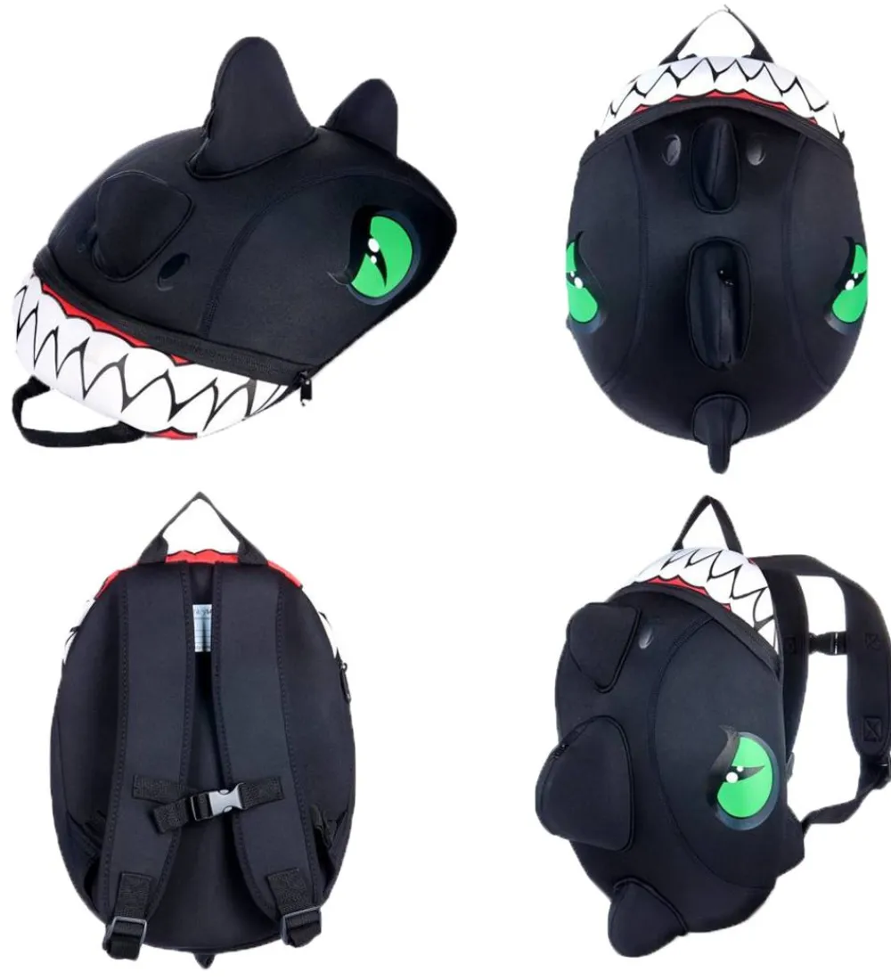 Børnehavetasker-Crazy Safety Børnehavetaske - Dragon - Sort