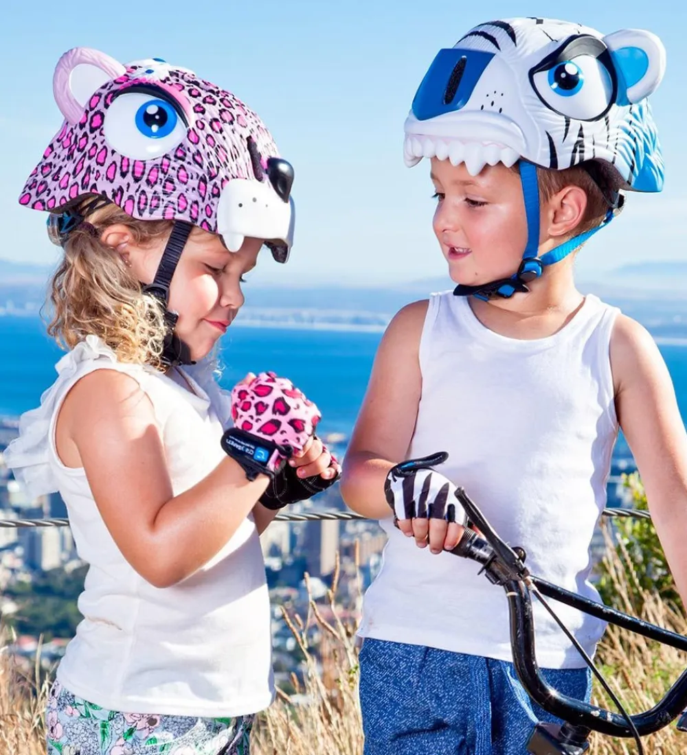 Cykelhjelme|Cykelhjelme-Crazy Safety Cykelhjelm m. Lys - Tiger - Hvid