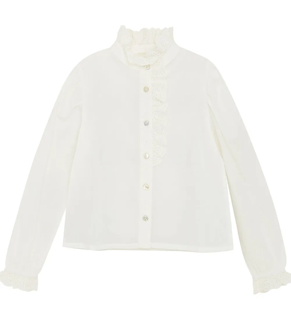 Skjorter-Creamie Skjorte - Woven - Cloud m. Broderie Anglaise