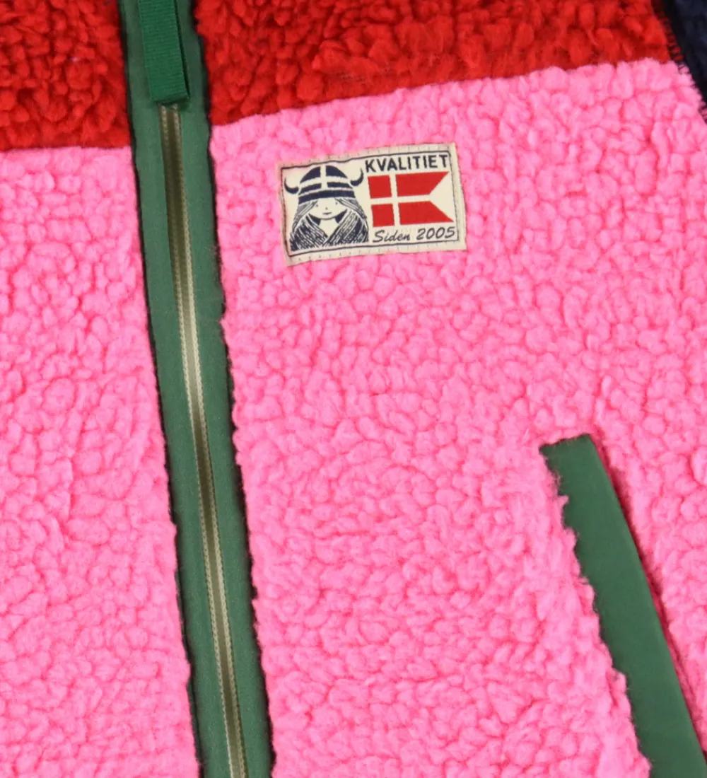 Fleece-Danefæ Fleecejakke - Danebaever - Red/Navy/Spicy Pink