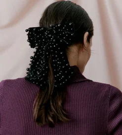 Hårpynt-DAY ET Hårspænde - Pearly Velvet Bow - Sort