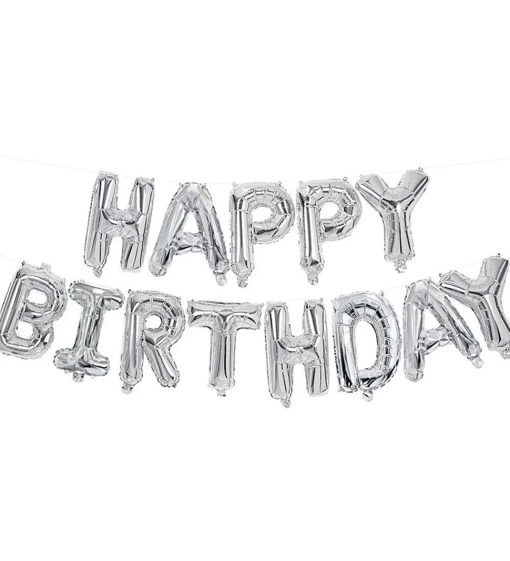 Decorata Party Festartikler*Foileballoner - 340 cm - Happy Birthday - Sølv