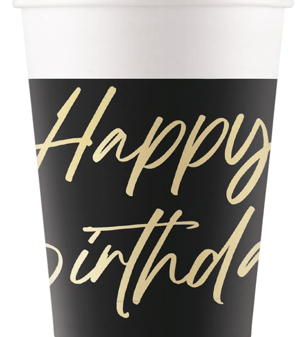 Decorata Party Festartikler*Papkrus - 8-pak - 200 ml - Elegant Happy Birthday