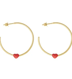 Design Letters Smykker*Øreringe - Little Big Love Hoops - Guld/Rød