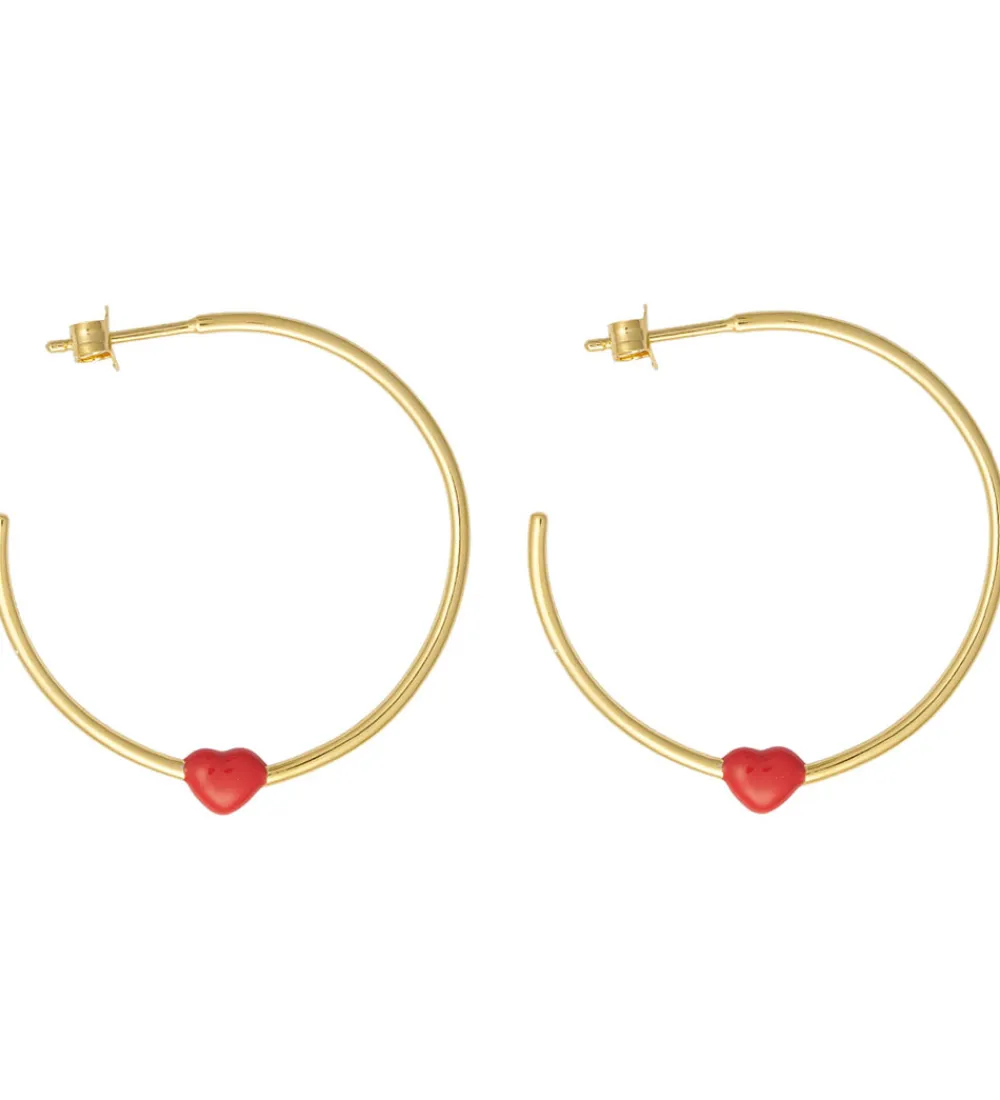 Design Letters Smykker*Øreringe - Little Big Love Hoops - Guld/Rød