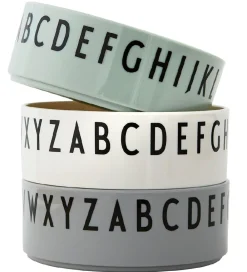 Design Letters Skåle*Skål - 3-pak - Grøn/Hvid/Grå m. Bogstaver