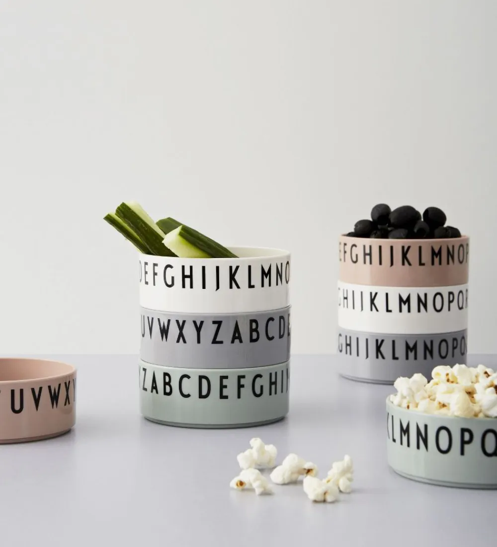 Design Letters Skåle*Skål - 3-pak - Grøn/Hvid/Grå m. Bogstaver