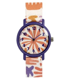 Ure-Djeco Armbåndsur - Montre Feuilles - Lilla/Orange/Hvid