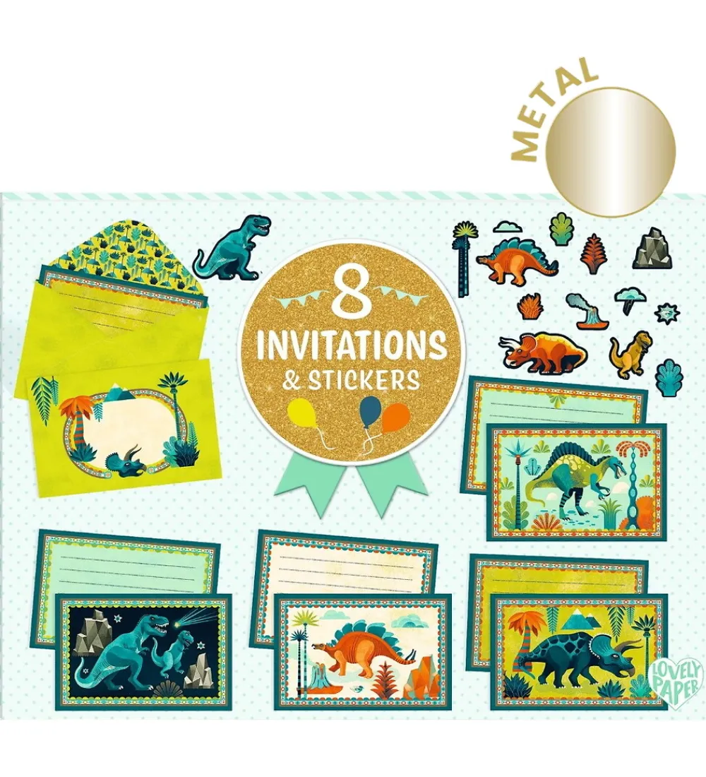 Festartikler-Djeco Invitationer - 8 stk. - Dino