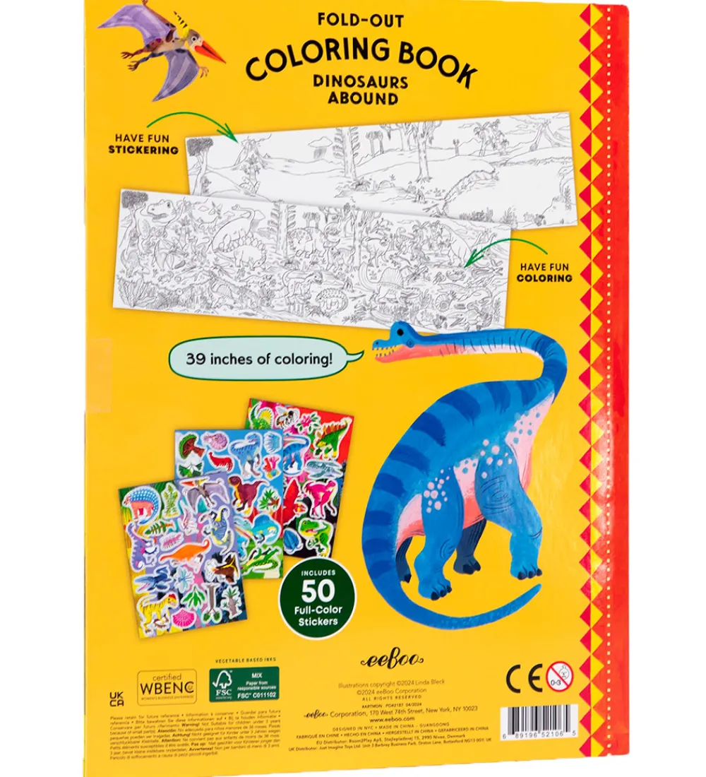 Eeboo Malebog*Fold Ud Malebog m. Klistermærker - Dinosaurer