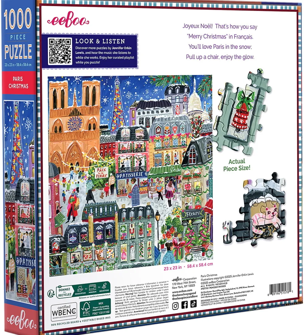 Puslespil-Eeboo Puslespil - 1000 Brikker - 58,4x58,4 cm - Paris Christmas