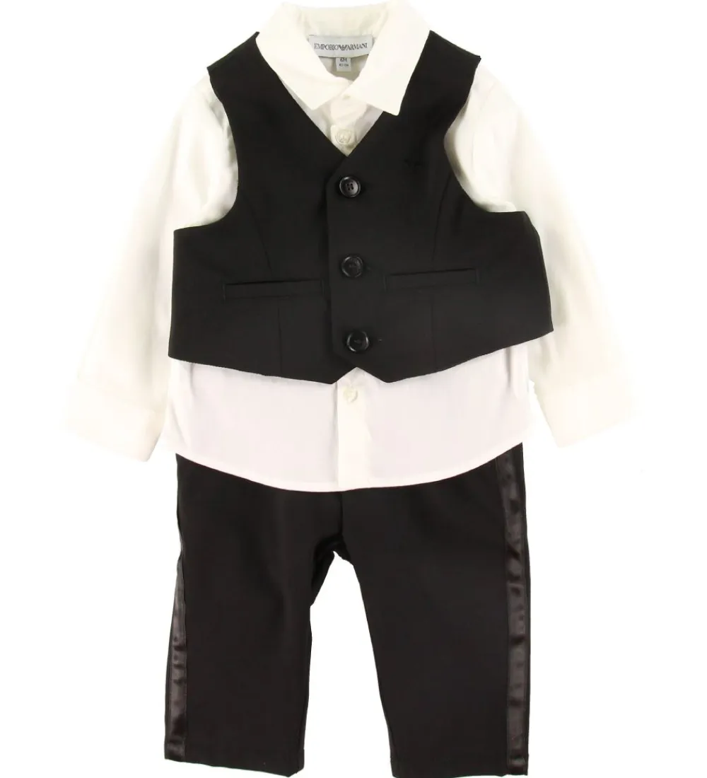Emporio Armani Jakkesæt Og Blazers*Sæt - Skjorte/Vest/Bukser - Sort/Hvid