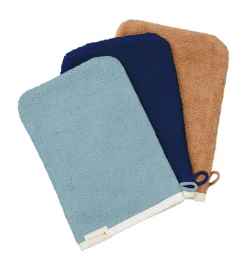 Fabelab Vaskeklude*Badehandske - 3-pak - Cottage Blue/Caramel/Midnight Blue