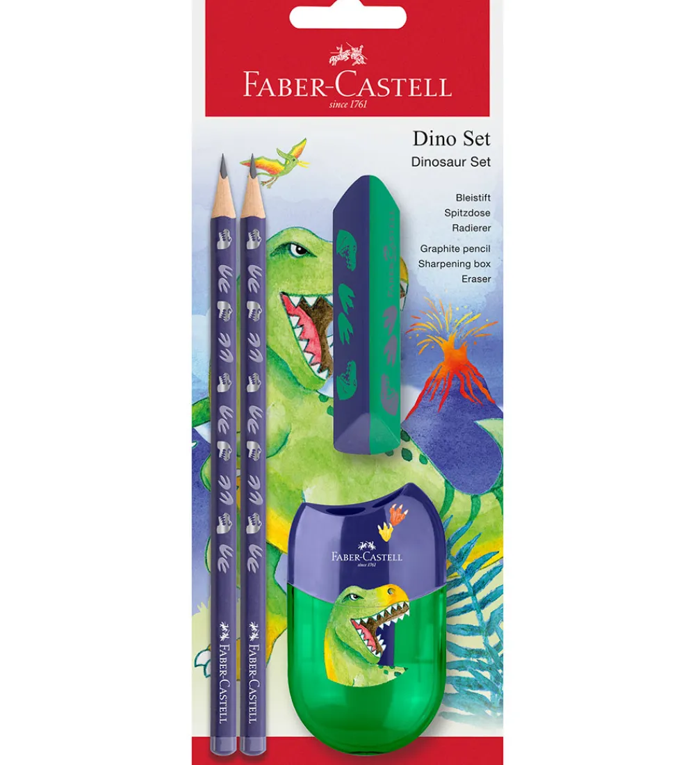 Tuscher Og Farver-Faber-Castell Blyantsæt - Dinosaur - 4 Dele - Blå