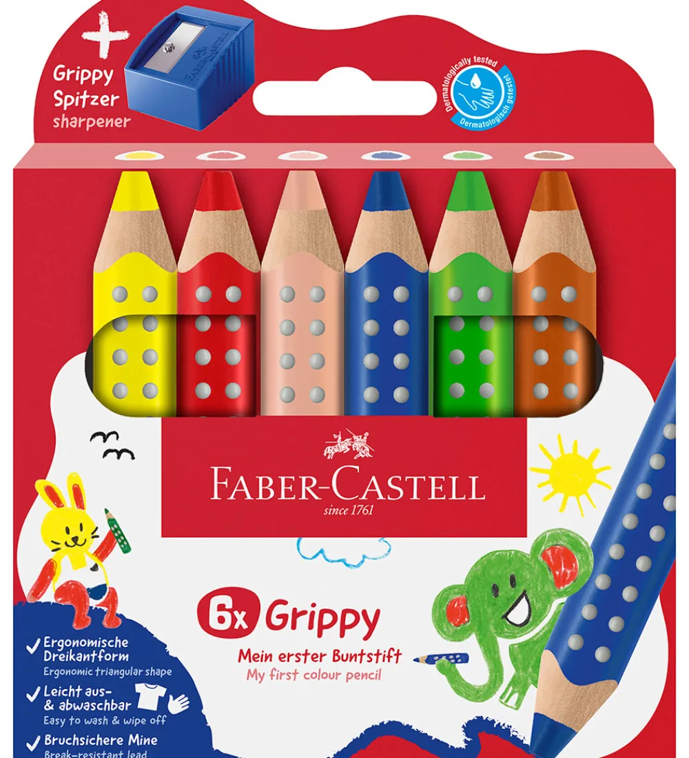 Faber-Castell Tuscher Og Farver|Skriveredskaber*Farveblyanter - XXL Jumbo Grip + Spidser - 6 stk.