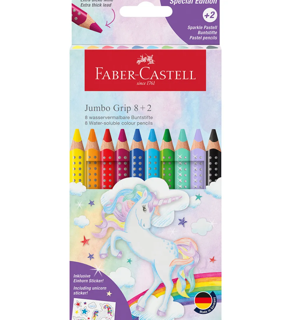 Faber-Castell Tuscher Og Farver|Skriveredskaber*Farveblyanter - Jumbo Grip - Akvarel - 8+2 Sparkle