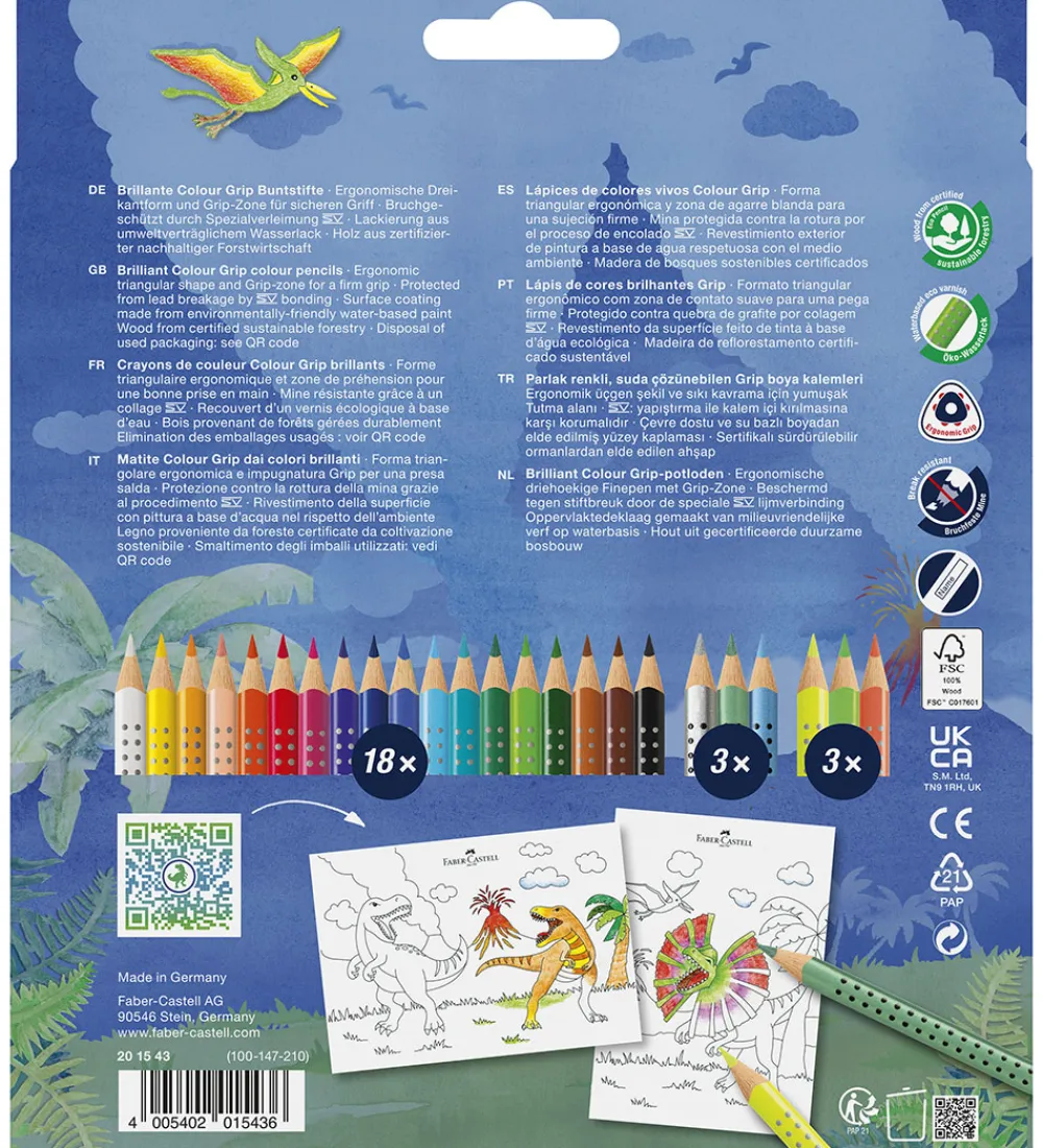 Faber-Castell Skriveredskaber*Farveblyanter - 24 stk. - Grip Dino