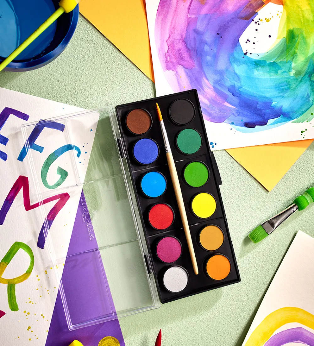 Maling-Faber-Castell Vandfarve - Akvarel - 12 Farver + 1 Pensel