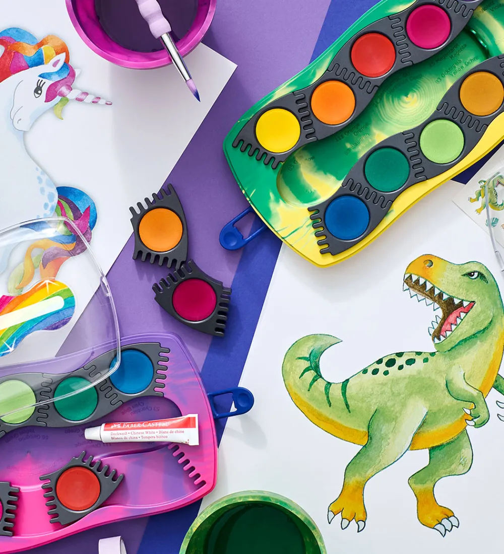 Maling-Faber-Castell Vandfarve - Dinosaur - 12 Farver + Chinese White