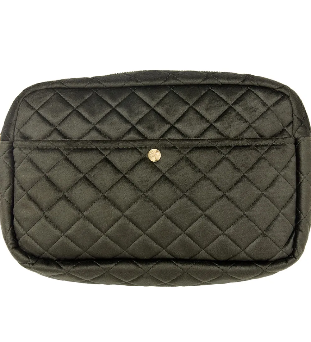 Toilettasker|Toilettasker-Fan Palm Toilettaske - Large - Quiltet Velour - Palm Green