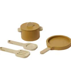 Legekøkken Og Legemøbel-Flexa Play Køkkensæt - Gryde og Pande - Mustard/Naturalwood