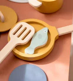 Legekøkken Og Legemøbel-Flexa Play Køkkensæt - Gryde og Pande - Mustard/Naturalwood