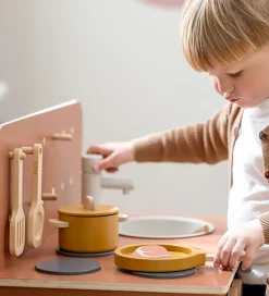 Legekøkken Og Legemøbel-Flexa Play Køkkensæt - Gryde og Pande - Mustard/Naturalwood
