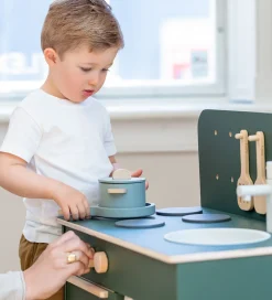 Legekøkken Og Legemøbel-Flexa Play Køkkensæt - Gryde og Pande - Greenish/Naturalwood