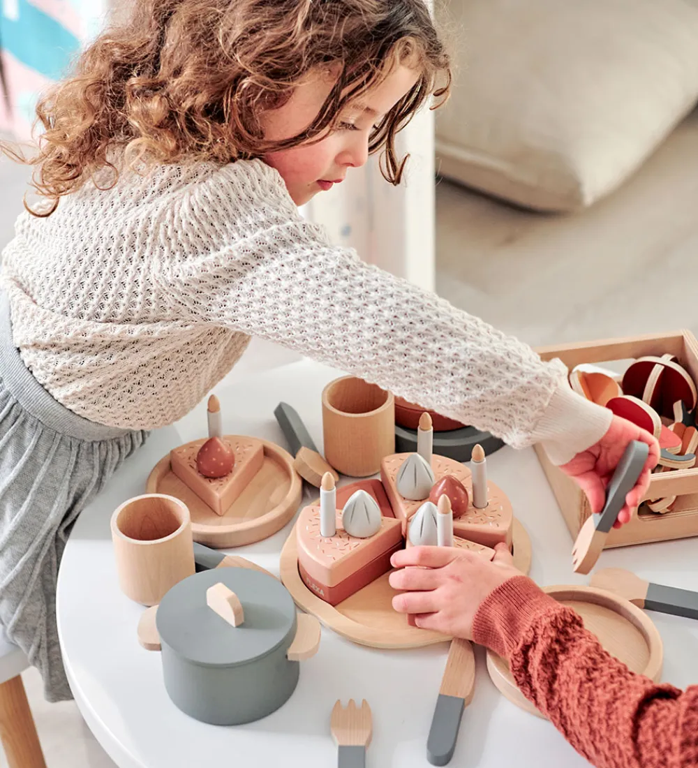 Legekøkken Og Legemøbel-Flexa Play Køkkensæt - Gryde og Pande - Greenish/Naturalwood